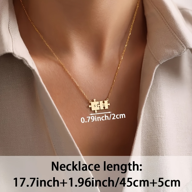 Personalized Puzzle Pendant Necklace with Initials, Gift